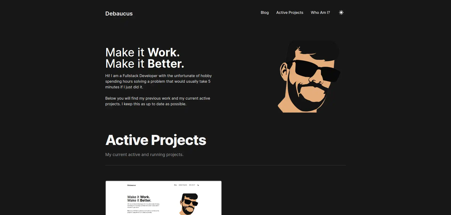The Previous Debauc.us website design. A tailwind blog using NextJS.